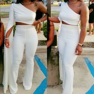 White two piece rhinestone embellished set